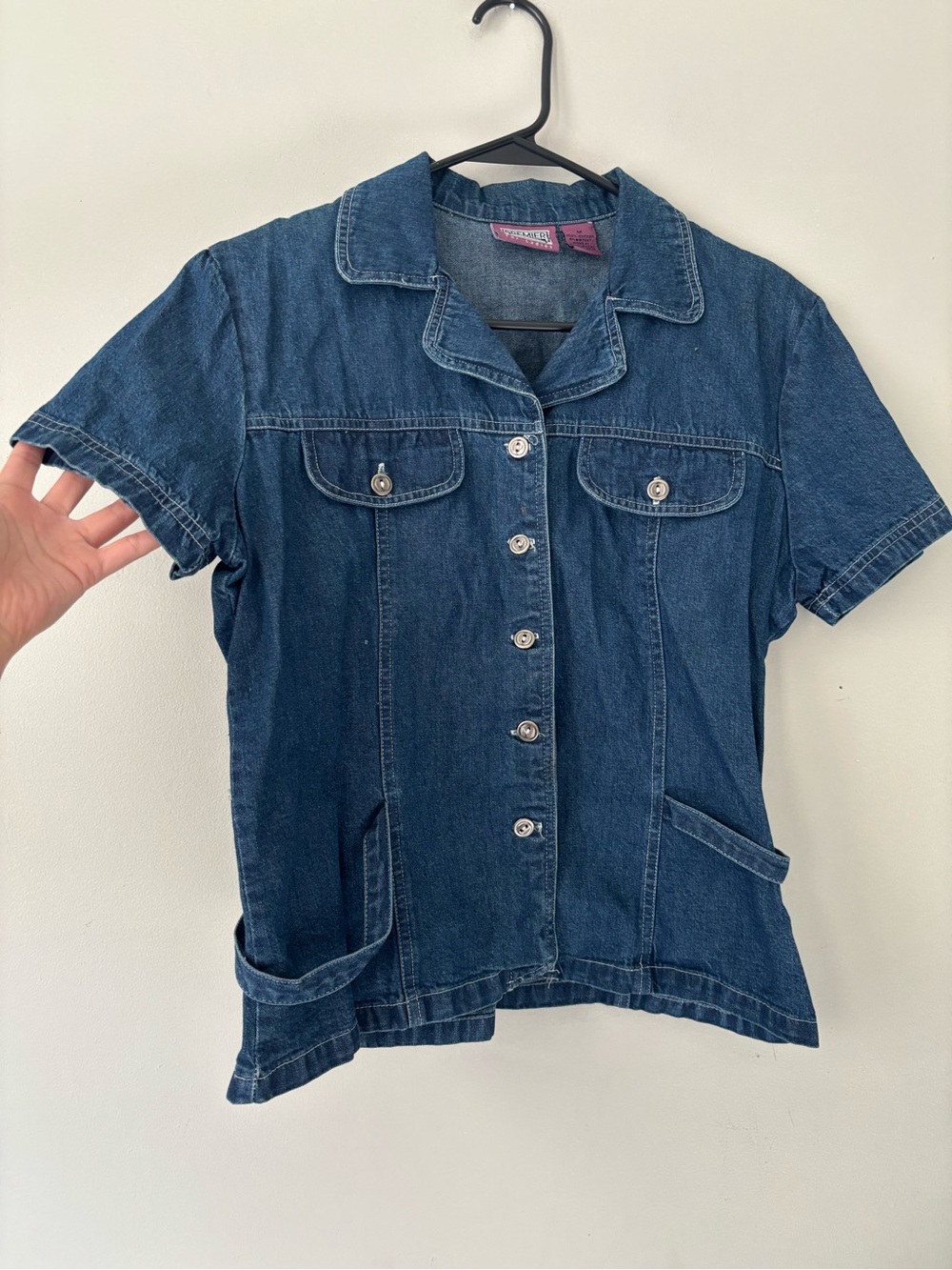 Vintage Streetwear Blue Denim Preppy Short Sleeve Boho Denim Shirt - Medium